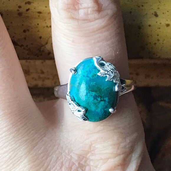 Natural Shadowkite Sterling Silver Peacock Ring Size 9 - Picture 1 of 9